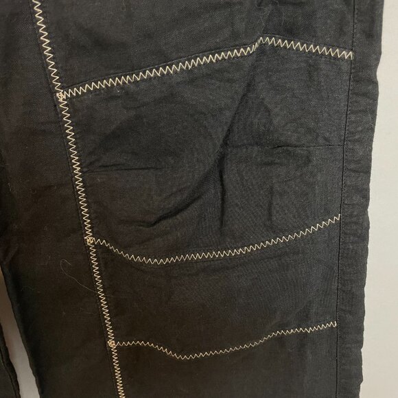 Black Pants Linen‎ Cotton Buckle Waist Size 2 Low Rise Cropped Skater Casual - Picture 12 of 13